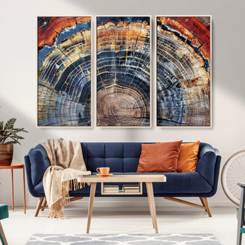 38987581-MGV-FC-48X32-3P_Natural-Tree Ring Art Wall Art Canvas Print, Framed Rustic Wall Decor Art Picture Print, Nature Grain Print Perfect Modern Rustic Decor