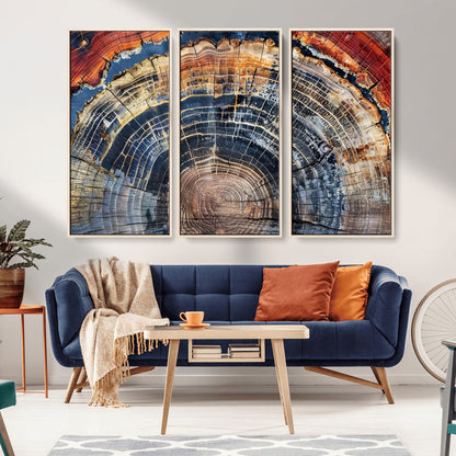 38987581-MGV-FC-48X32-3P_Natural-Tree Ring Art Wall Art Canvas Print, Framed Rustic Wall Decor Art Picture Print, Nature Grain Print Perfect Modern Rustic Decor
