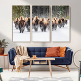 22695857-MGV-CV-36X24-Bison Herd Scene Wall Art Canvas Print, Framed Western Wildlife Art Picture Print, Rustic Animal Art Perfect Rustic Lodge Decor