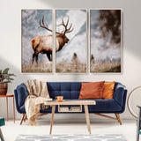 70489411-MGV-CV-36X24-Elk Photography Wall Art Canvas Print, Framed Mountain Wildlife Art Picture Print, Rustic Nature Decor Perfect Rustic Lodge Decor