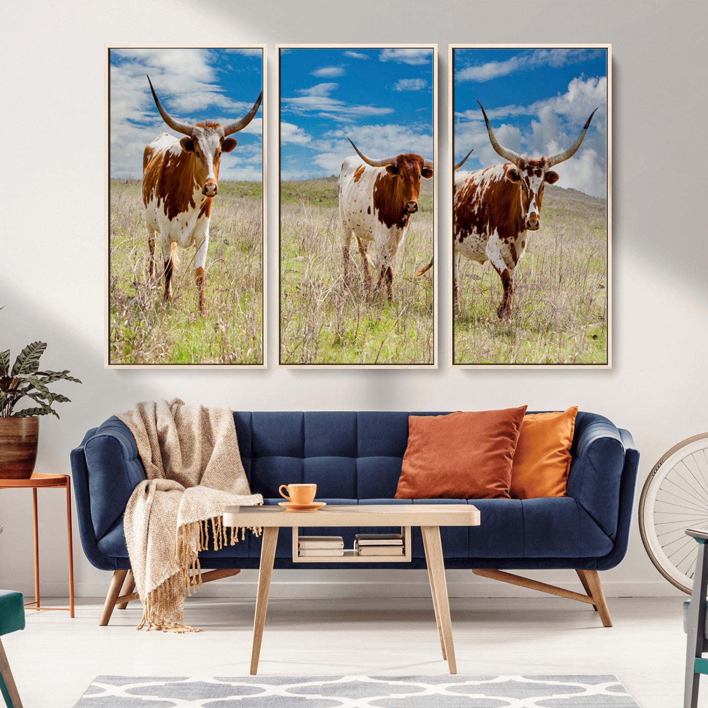 58099948-MGV-CV-36X24-Texas Longhorn Wall Art Canvas Print, Framed Western Decor Art Picture Print, Rustic Farmhouse Perfect Western Farmhouse Decor