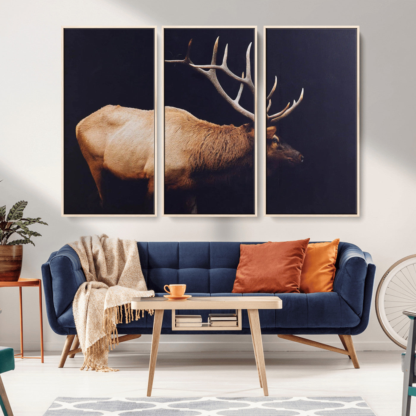 89239257-MGV-FC-48X32-3P_Natural-Bull Elk Decor Wall Art Canvas Print, Framed Elk Photography Art Picture Print, Rustic Wildlife Perfect Rustic Lodge Decor Artwork