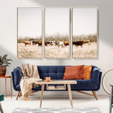 12454132-MGV-CV-36X24-Cow Herd Photography Wall Art Canvas Print, Framed Rustic Farmhouse Decor Art Picture Print, Western Ranch Style Perfect Rustic