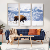 58512275-MGV-CV-36X24-Cowboy Aesthetic Wall Art Canvas Print, Framed Neutral Animal Theme Art Picture Print, Bison Ranch Style Perfect Rustic Western