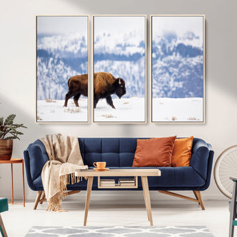 58512275-MGV-CV-36X24-Cowboy Aesthetic Wall Art Canvas Print, Framed Neutral Animal Theme Art Picture Print, Bison Ranch Style Perfect Rustic Western