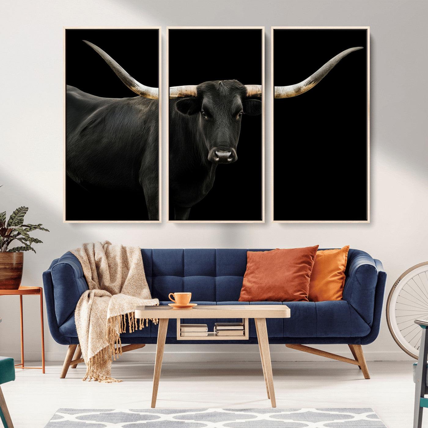 23572907-MGV-FC-48X32-3P_Natural-Texas Longhorn Wall Art Canvas Print, Framed Rustic Western Decor Art Picture Print, Farmhouse Animal Perfect Modern Western
