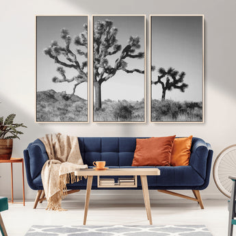 93692513-MGV-CV-36X24-Joshua Tree Wall Art Canvas Print, Framed Monochrome Desert Art Picture Print, Minimalist Nature Scene Perfect Southwestern