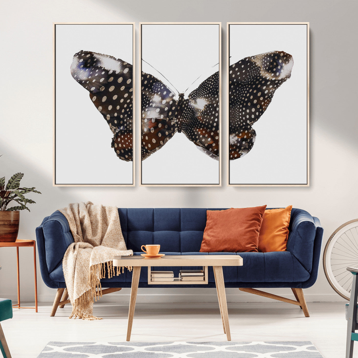 99831147-MGV-CV-36X24-Spotted Butterfly Wall Art Canvas Print, Framed Neutral Insect Theme Art Picture Print, Earthy Wing Pattern Perfect Modern Rustic