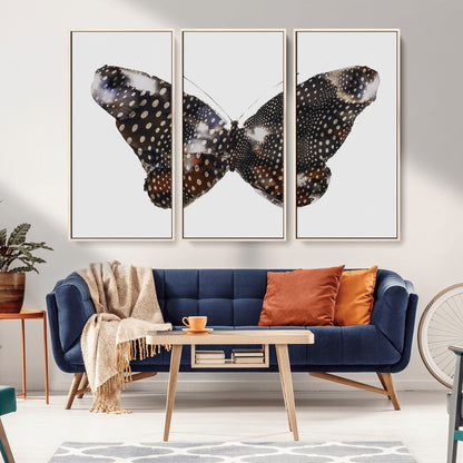 99831147-MGV-CV-36X24-Spotted Butterfly Wall Art Canvas Print, Framed Neutral Insect Theme Art Picture Print, Earthy Wing Pattern Perfect Modern Rustic