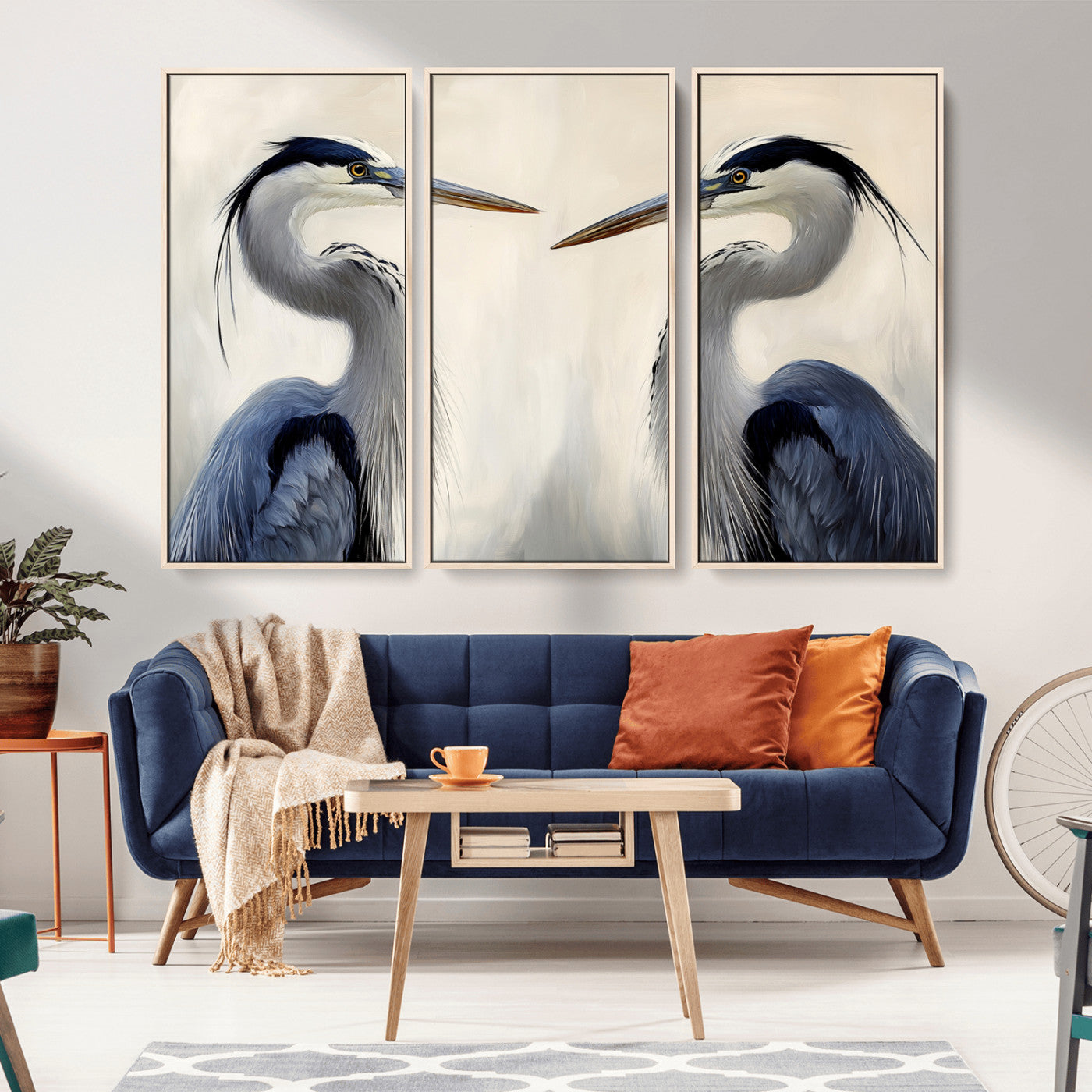 18230556-MGV-CV-36X24-Blue Heron Pair Wall Art Canvas Print, Framed Coastal Bird Theme Art Picture Print, Tranquil Wildlife Scene Perfect Coastal