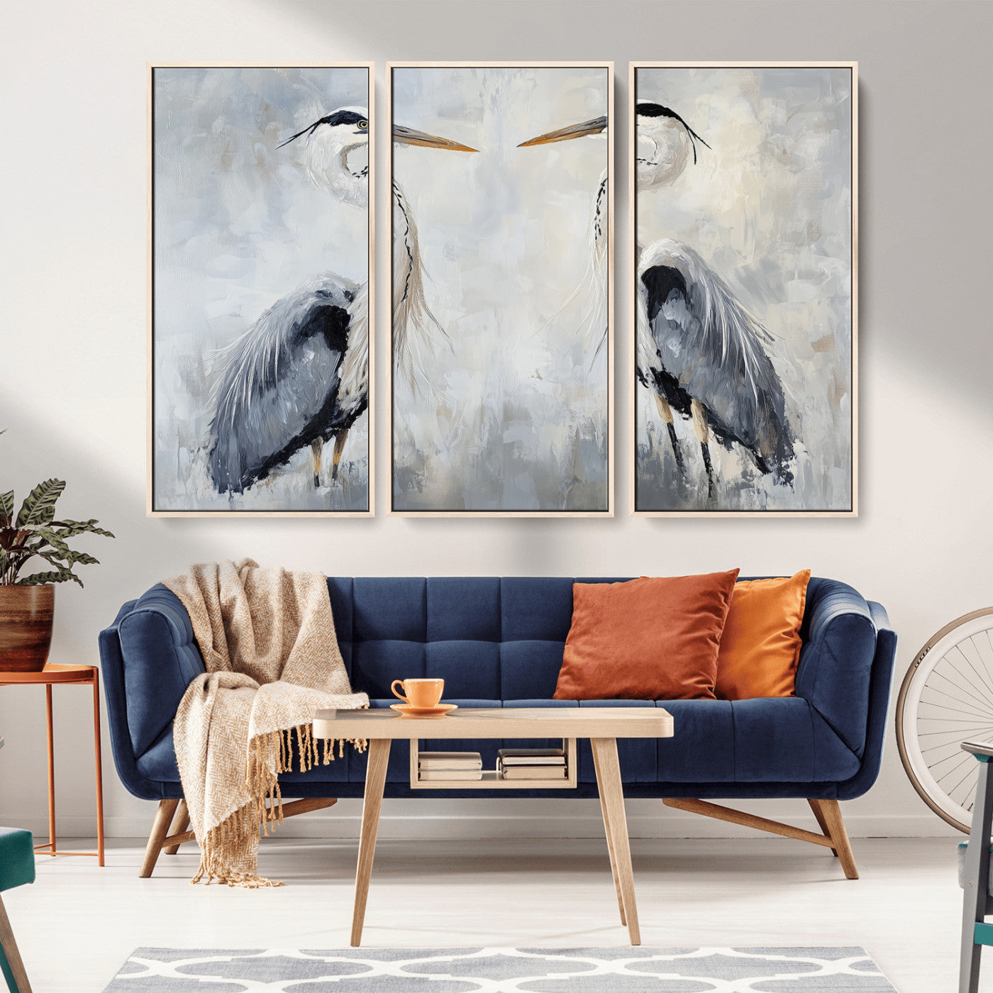 90806932-MGV-CV-36X24-Heron Wall Art Wall Art Canvas Print, Framed Bird Canvas Decor Art Picture Print, Nature Inspired Perfect Coastal Minimalist Decor
