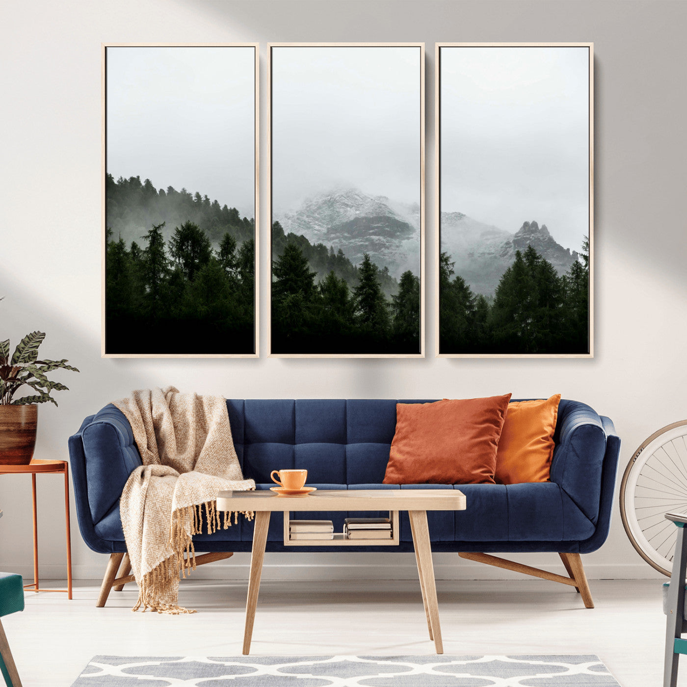 55968349-MGV-CV-36X24-Misty Mountains Wall Art Canvas Print, Framed Foggy Forest Art Picture Print, Snowy Peaks Perfect Moody Wilderness Decor Artwork