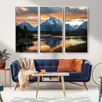 14130176-MGV-CV-36X24-Mountain Sunset Wall Art Canvas Print, Framed Alpine Wilderness Art Picture Print, Golden Hour Perfect Rustic Wilderness Decor