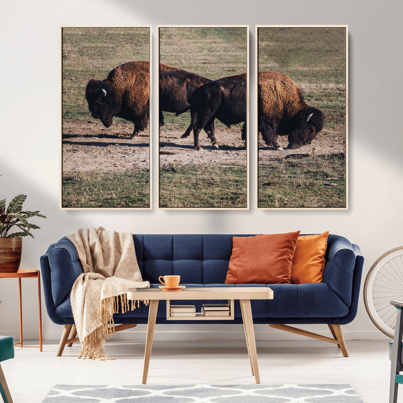 58141885-MGV-CV-36X24-Bison Photography Wall Art Canvas Print, Framed Western Wildlife Art Picture Print, Modern Ranch Perfect Western Rustic Decor