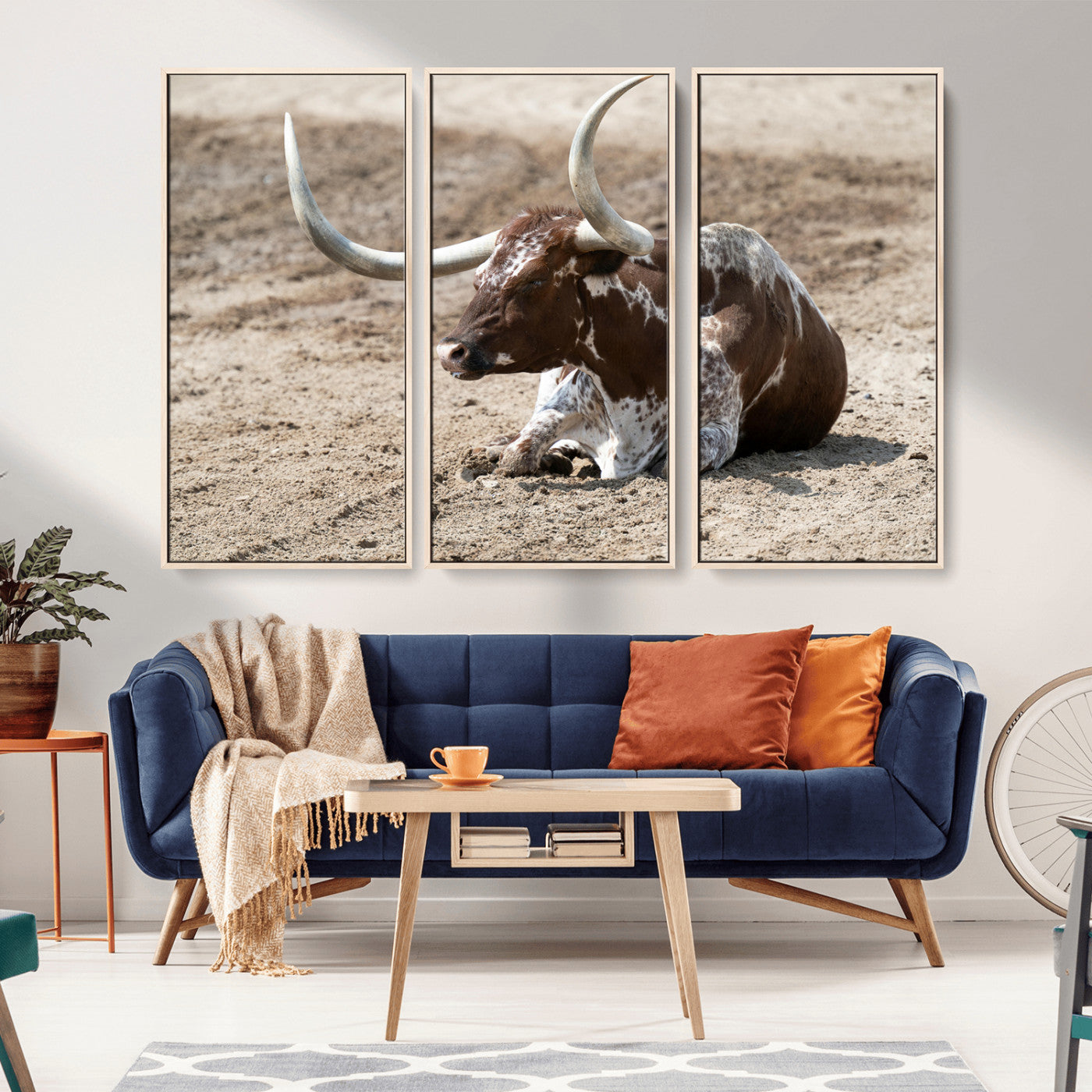 76549210-MGV-CV-36X24-Texas Longhorn Wall Art Canvas Print, Framed Country Living Art Picture Print, Farmhouse Aesthetic Perfect Western Rustic Decor