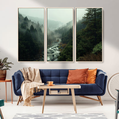 48497565-MGV-CV-36X24-Misty Forest Wall Art Canvas Print, Framed Foggy River Art Picture Print, Moody Landscape Perfect Moody Wilderness Decor Artwork