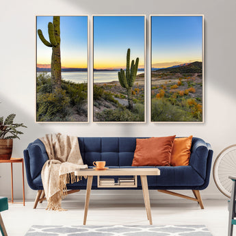 52844711-MGV-CV-36X24-Saguaro Cactus Wall Art Canvas Print, Framed Desert Sunset Art Picture Print, Southwestern Scene Perfect Southwestern Rustic Decor