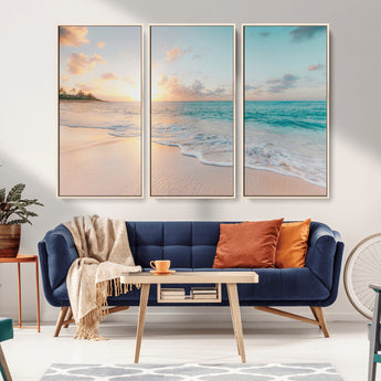 94538225-MGV-CV-36X24-Beach Sunset Wall Art Canvas Print, Framed Ocean Waves Art Picture Print, Summer Escape Perfect Coastal Serenity Decor Artwork
