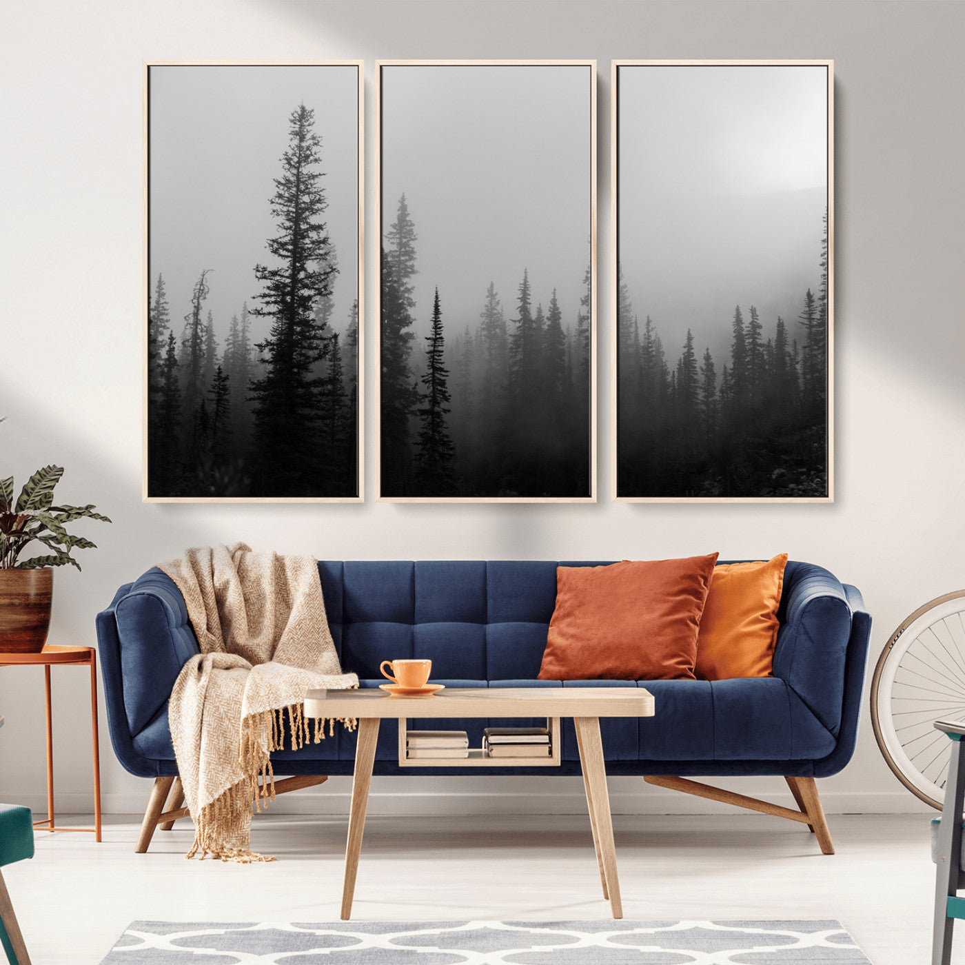 73138900-MGV-CV-36X24-Misty Pines Wall Art Canvas Print, Framed Woodland Photography Art Picture Print, Minimalist Decor Perfect Modern Rustic Decor