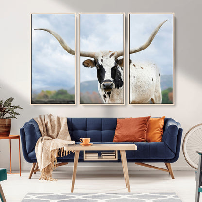 63592811-MGV-CV-36X24-Texas Longhorn Wall Art Canvas Print, Framed Western Rustic Art Picture Print, Farmhouse Decor Perfect Rustic Farmhouse Decor