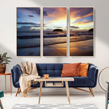 36714356-MGV-CV-36X24-Beach Sunset Wall Art Canvas Print, Framed Ocean Waves Art Picture Print, Tropical Seascape Perfect Coastal Serenity Decor Artwork