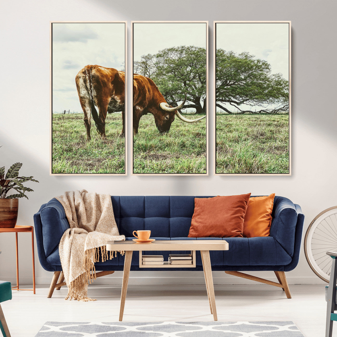 91866234-MGV-CV-36X24-Texas Longhorn Wall Art Canvas Print, Framed Rustic Ranch Art Picture Print, Western Cattle Perfect Rustic Farmhouse Decor Artwork