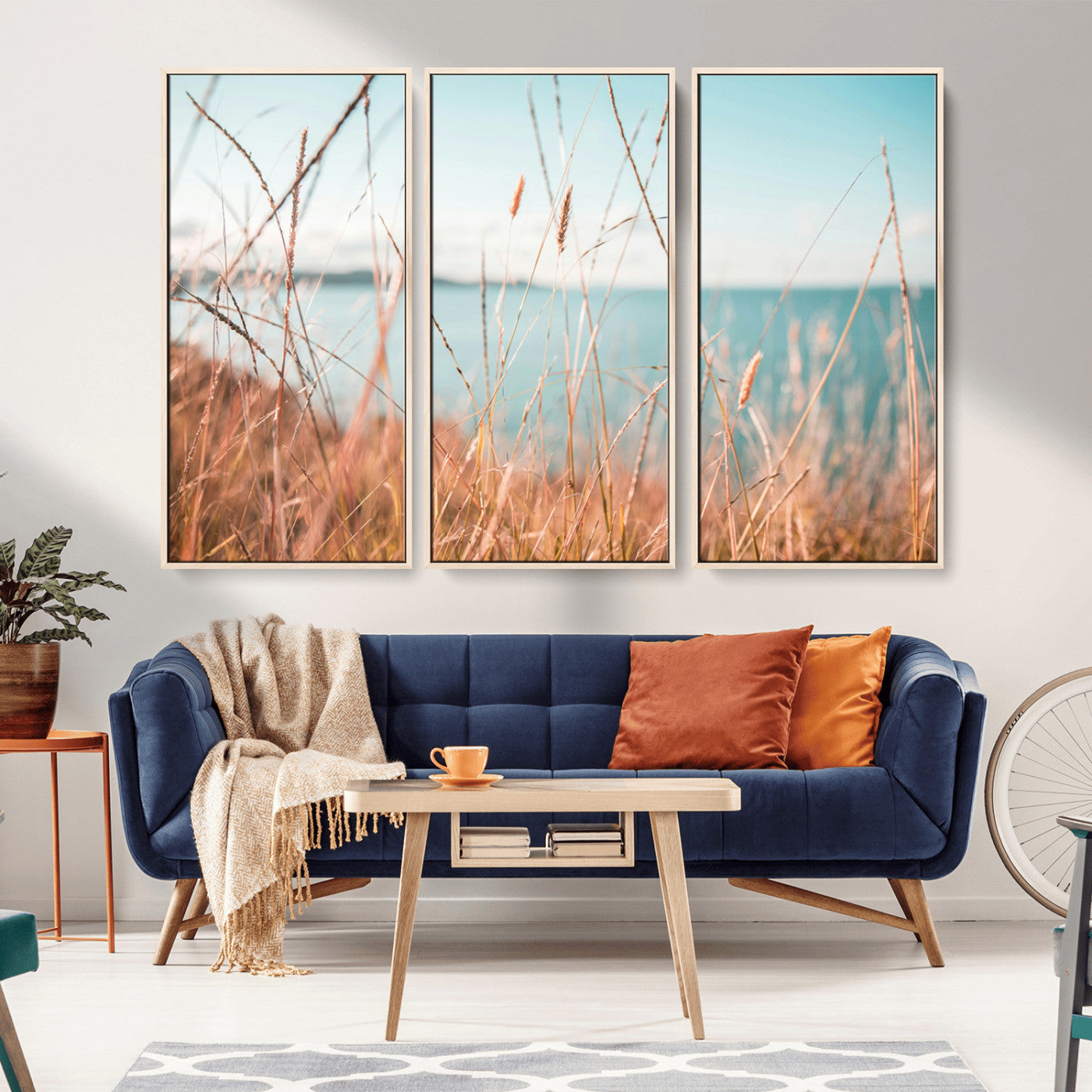 36108696-MGV-CV-36X24-Coastal Grass Wall Art – Serene Ocean View Canvas Print, Beach Nature Photography Decor for Living Room, Bedroom, Office or Modern