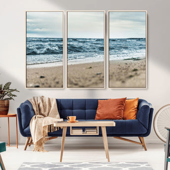 81812590-MGV-CV-36X24-Ocean Wall Art Wall Art Canvas Print, Framed Coastal Canvas Art Picture Print, Moody Seascape Perfect Coastal Minimalist Decor