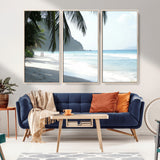 18311030-MGV-CV-36X24-Tropical Beach Wall Art Canvas Print, Framed Serene Ocean Art Picture Print, Palm Tree Shadows Perfect Tropical Coastal Decor