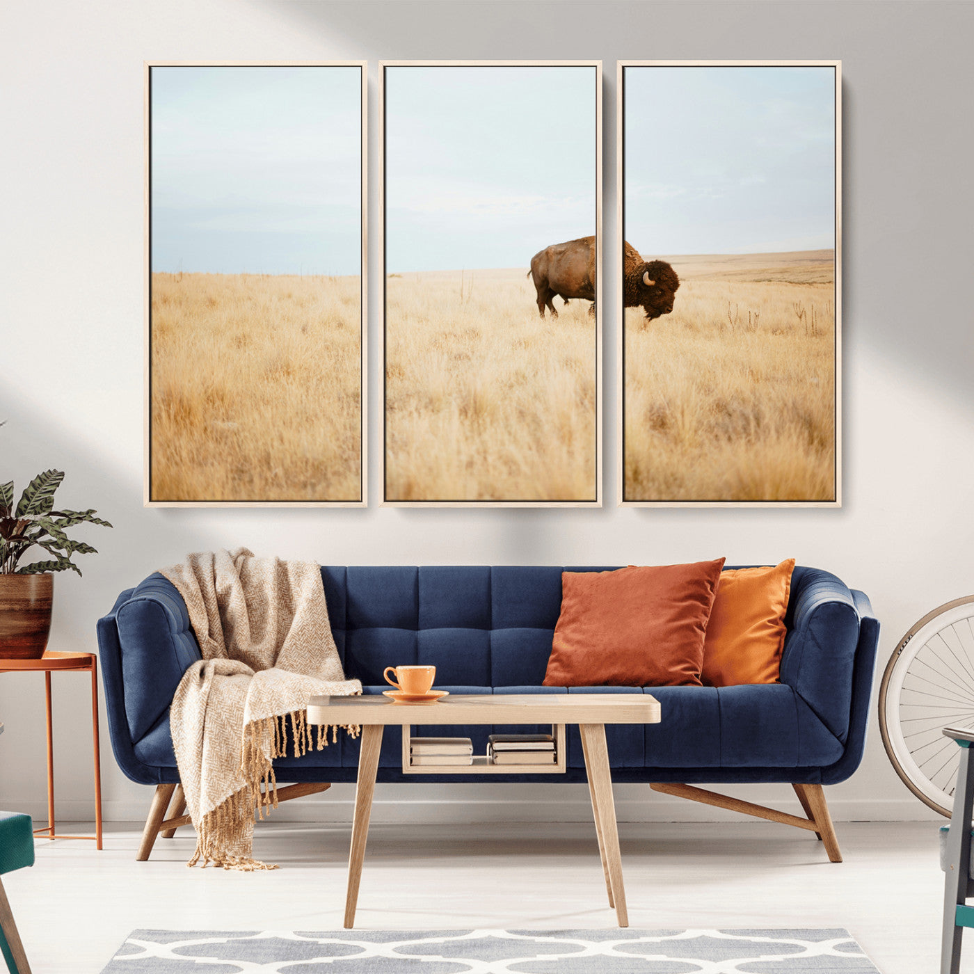 61392510-MGV-CV-36X24-Buffalo Wall Art Wall Art Canvas Print, Framed Western Wildlife Decor Art Picture Print, Rustic Farmhouse Art Perfect Rustic