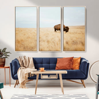 61392510-MGV-CV-36X24-Buffalo Wall Art Wall Art Canvas Print, Framed Western Wildlife Decor Art Picture Print, Rustic Farmhouse Art Perfect Rustic