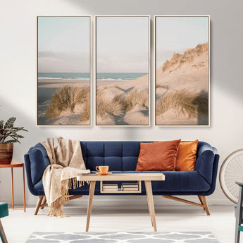 28064037-MGV-CV-36X24-Minimalist Seascape Wall Art Canvas Print, Framed Neutral Beach Print Art Picture Print, Sand Dune Photography Perfect