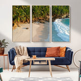 82312665-MGV-CV-36X24-Tropical Beach Wall Art Canvas Print, Framed Ocean Waves Art Picture Print, Palm Trees Perfect Coastal Minimalist Decor Artwork