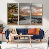 55108220-MGV-CV-36X24-Tropical Beach Wall Art Canvas Print, Framed Hawaiian Sunset Art Picture Print, Ocean Waves Perfect Coastal Tropical Decor Artwork