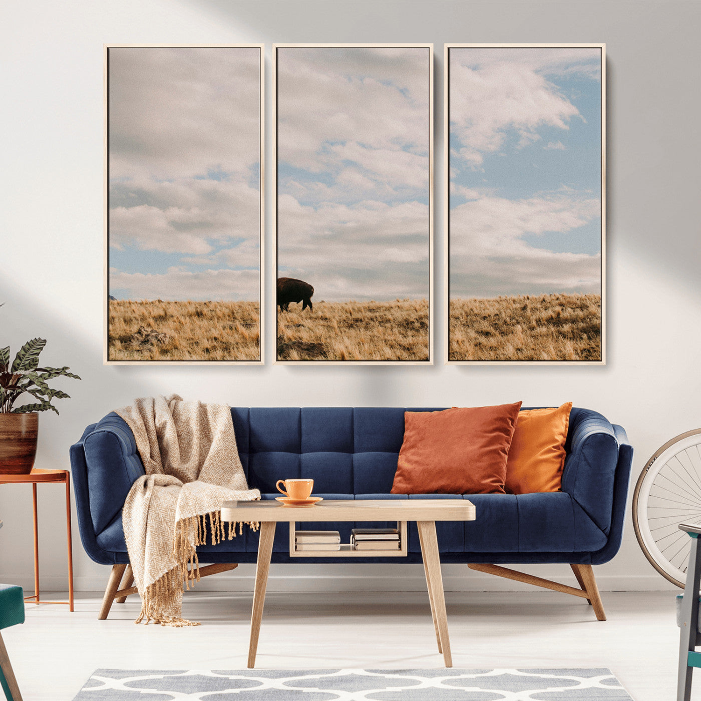 22754563-MGV-CV-36X24-Earthy Tones Wall Art Canvas Print, Framed Rustic Nature Art Picture Print, Solitary Buffalo Perfect Western Minimalist Decor