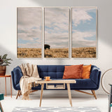 22754563-MGV-CV-36X24-Earthy Tones Wall Art Canvas Print, Framed Rustic Nature Art Picture Print, Solitary Buffalo Perfect Western Minimalist Decor