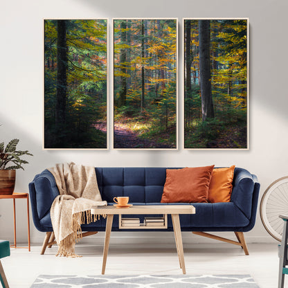 65810864-MGV-CV-36X24-Autumn Forest Wall Art Canvas Print, Framed Fall Woodland Art Picture Print, Golden Leaves Perfect Rustic Farmhouse Decor Artwork