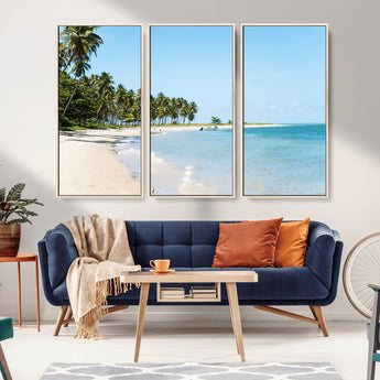 37858872-MGV-CV-36X24-Palm Tree Coast Wall Art Canvas Print, Framed Island Getaway Art Picture Print, Crystal Blue Water Perfect Tropical Coastal Decor