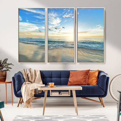 20708696-MGV-CV-36X24-Minimalist Seaside Wall Art Canvas Print, Framed Morning Glow Art Picture Print, Golden Reflections Perfect Coastal Minimalist