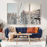 91534512-MGV-CV-36X24-Frosty Pines Wall Art Canvas Print, Framed Cozy Cabin View Art Picture Print, Ski Lift Ride Perfect Rustic Lodge Decor Artwork