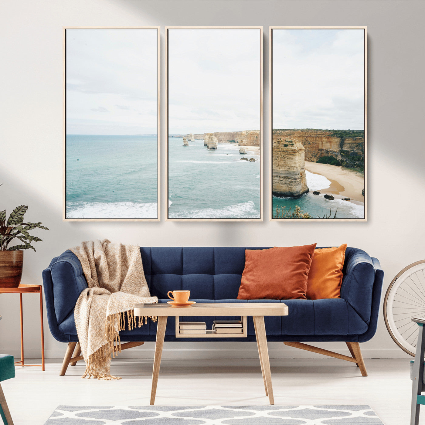 70095633-MGV-CV-36X24-Twelve Apostles Wall Art Canvas Print, Framed Coastal Cliffs Art Picture Print, Rugged Rock Formations Perfect Minimalist Coastal