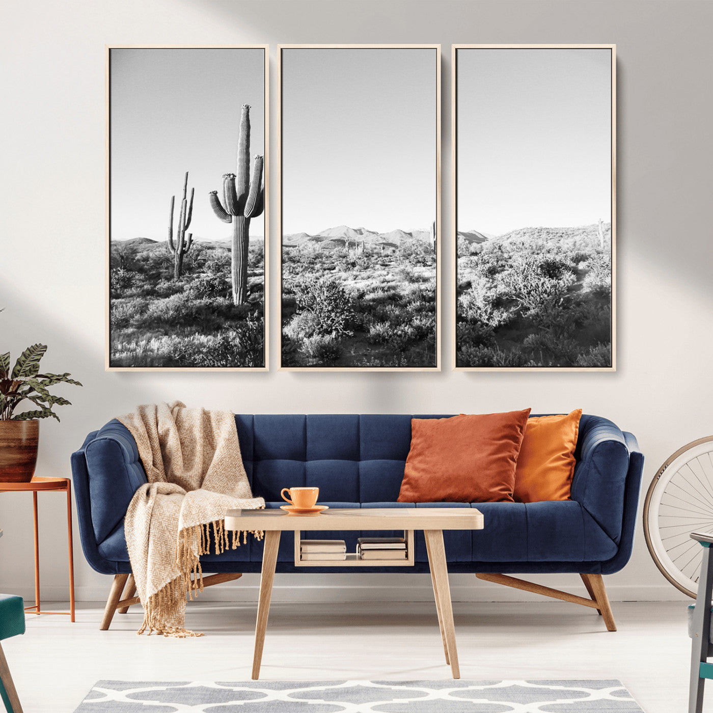 85205054-MGV-CV-36X24-Saguaro Cactus Wall Art Canvas Print, Framed Monochrome Landscape Art Picture Print, Scenic Arizona View Perfect Minimalist