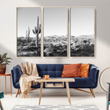 85205054-MGV-CV-36X24-Saguaro Cactus Wall Art Canvas Print, Framed Monochrome Landscape Art Picture Print, Scenic Arizona View Perfect Minimalist