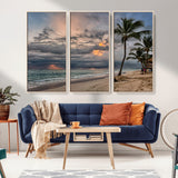 62574547-MGV-CV-36X24-Tropical Storm Wall Art Canvas Print, Framed Moody Beach Art Picture Print, Dramatic Sky Perfect Tropical Coastal Decor Artwork