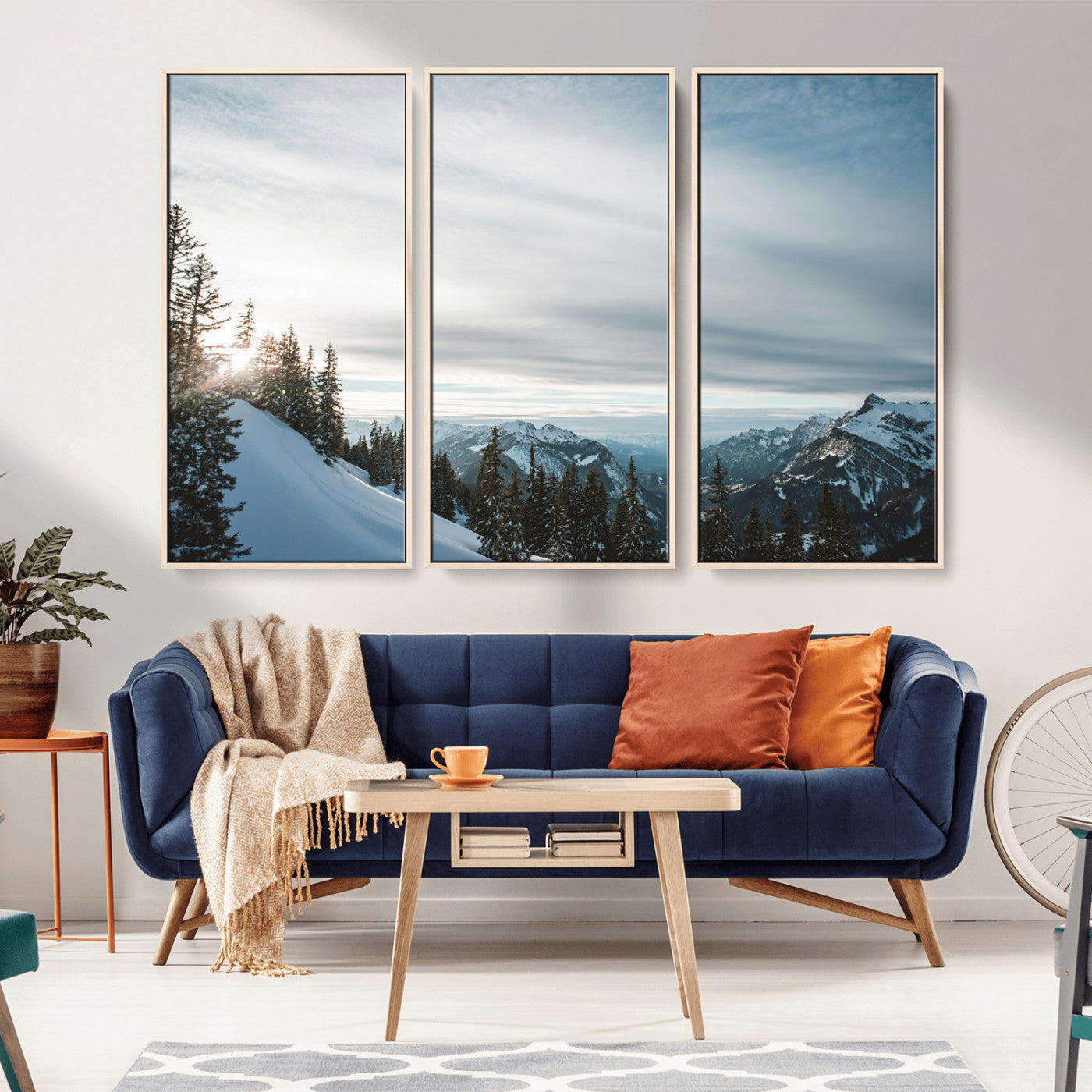 55564749-MGV-CV-36X24-Snowy Mountains Wall Art Canvas Print, Framed Alpine Landscape Art Picture Print, Frosty Peaks Perfect Nordic Minimalist Decor