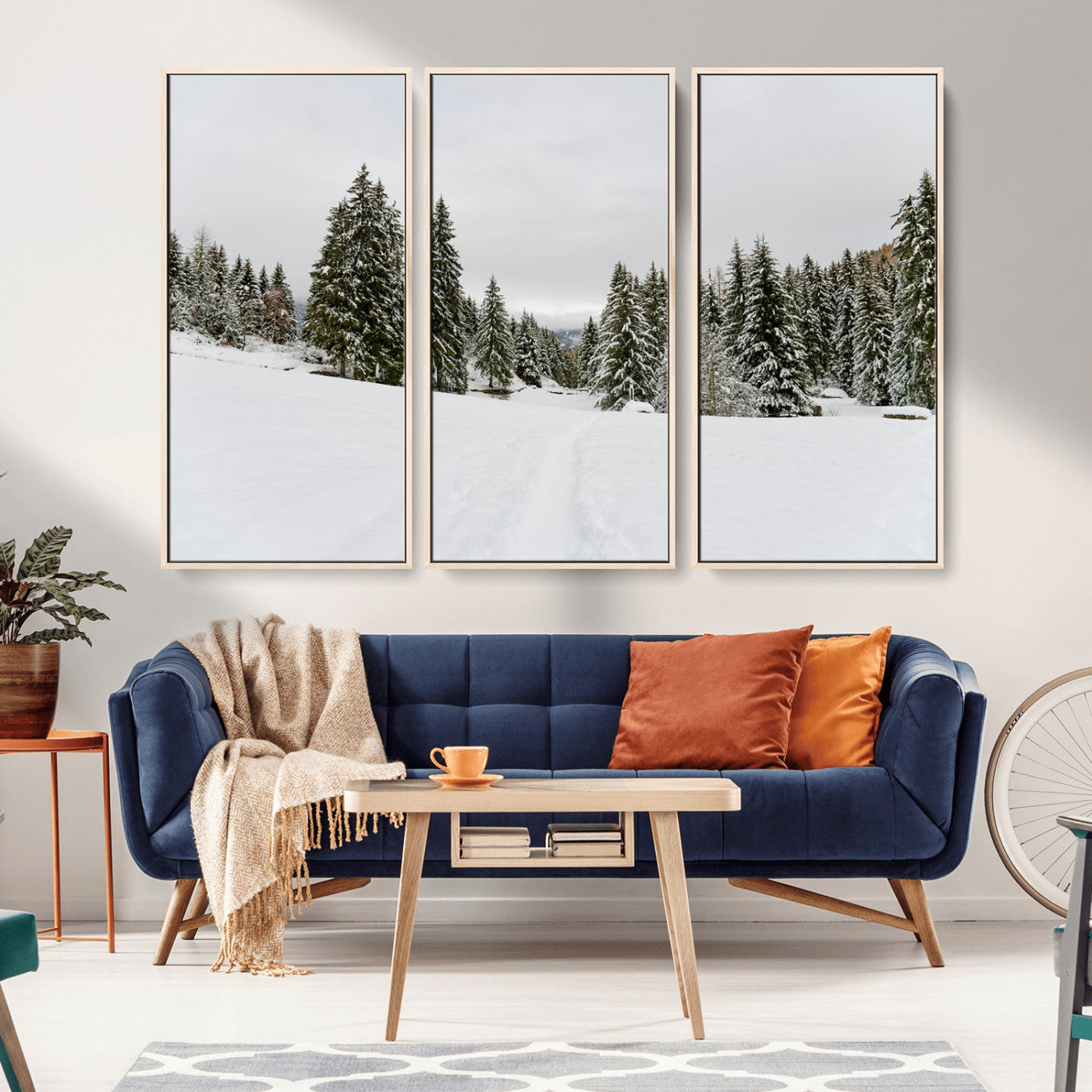 24581417-MGV-CV-36X24-Frosty Pines Wall Art Canvas Print, Framed Silent Snowfall Art Picture Print, Cozy Cabin Vibes Perfect Nordic Minimalist Decor