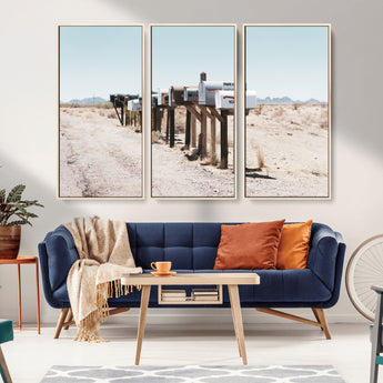 54616109-MGV-CV-36X24-Desert Mailboxes Wall Art – Rustic Rural Roadside Photography Canvas Print, American Southwest Landscape Home Decor for Living