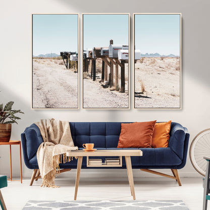 54616109-MGV-CV-36X24-Desert Mailboxes Wall Art – Rustic Rural Roadside Photography Canvas Print, American Southwest Landscape Home Decor for Living