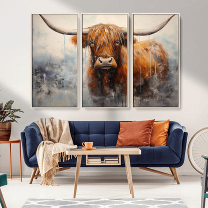 X61001-MGV-CV-36X24-Scottish Highland Wall Art Canvas Print, Framed Longhorn Art Picture Print, Western Cow Perfect Farmhouse Decor Artwork