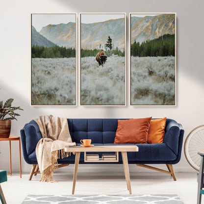 41674074-MGV-CV-36X24-Bison Wall Art – American Buffalo Wildlife Photography Canvas Print, Western Mountain Landscape Artwork Rustic Nature Decor for